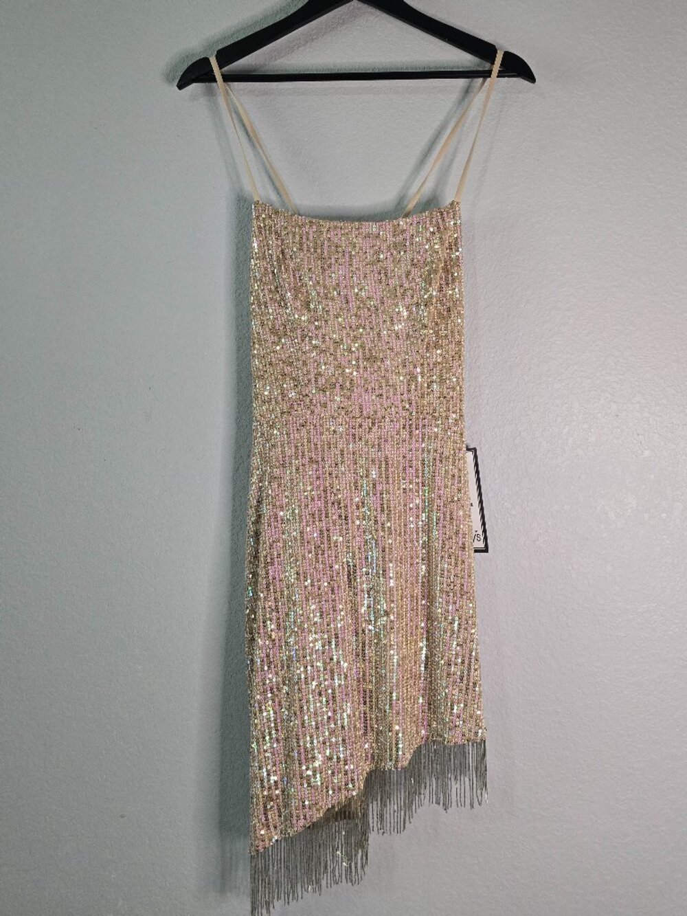 NWT Speechless Gold Sequin Fringe Asymmetrical Dress Size Medium